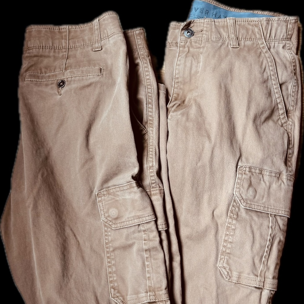2 Pairs Denver Hayes Stretch Cargo Pants 32x30 Dark Tan Athletic Fit